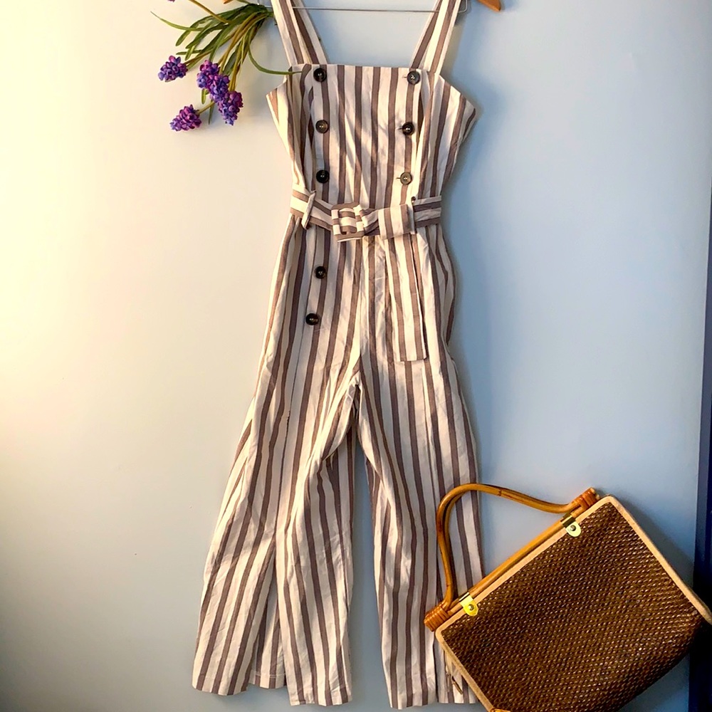 TOPSHOP Button Down Striped Jumpsuit